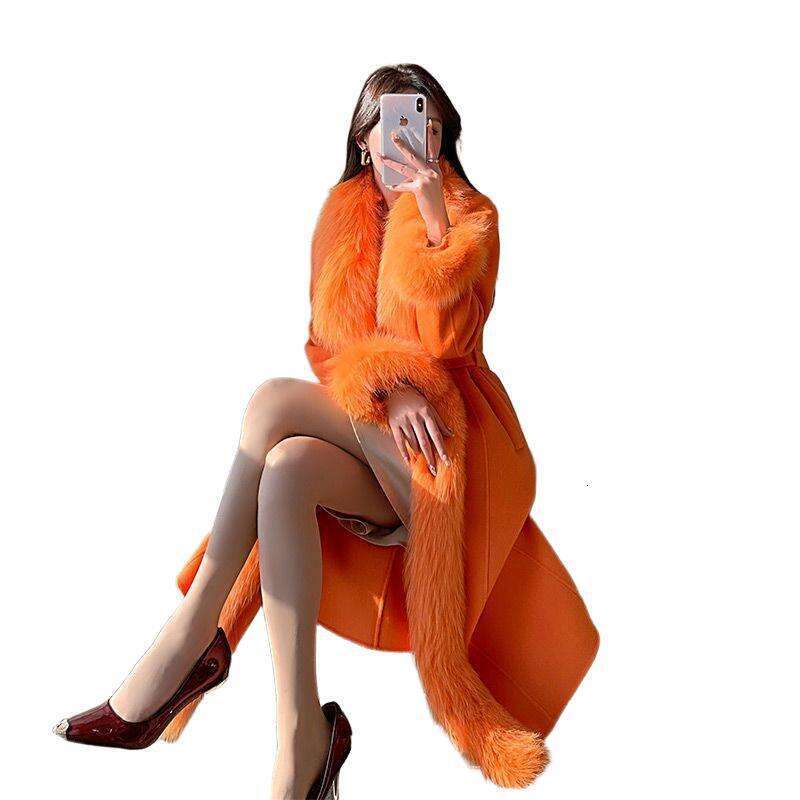 Woolen Fashion MidLength Wool Women's Winter Collar Internet Celebrity Faux Fur Coat Trendy