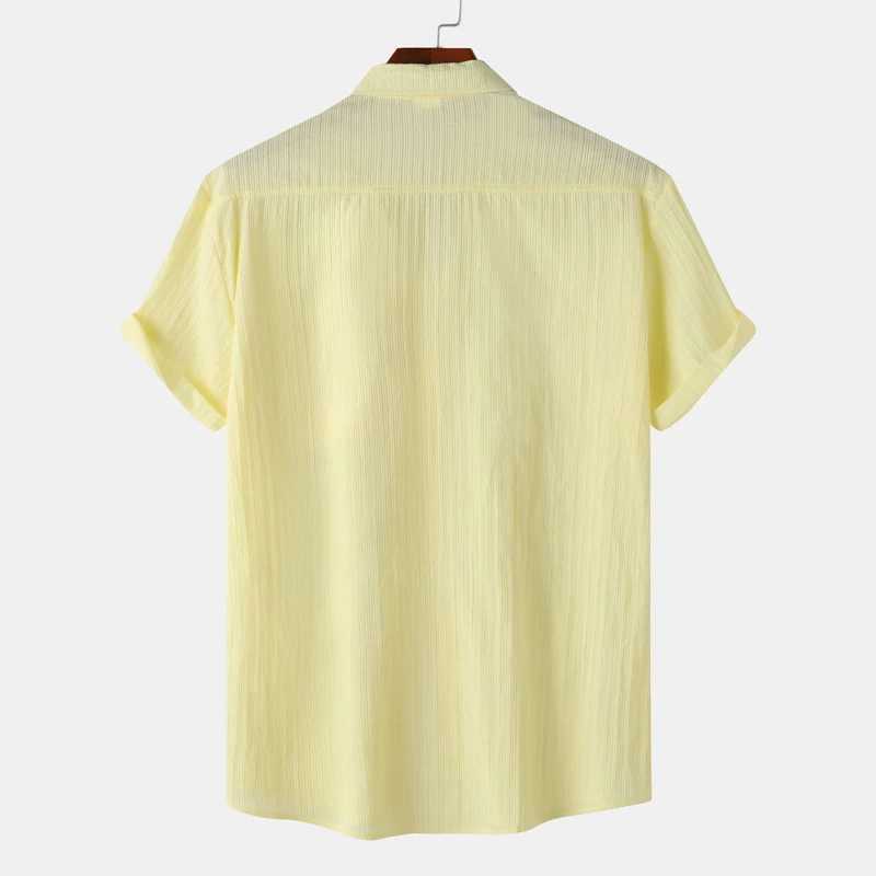 Yellow jacquard summer beach shirt for men 2024 new short sleeved button down Hawaiian shirt casual breathable holiday chemistry X250410
