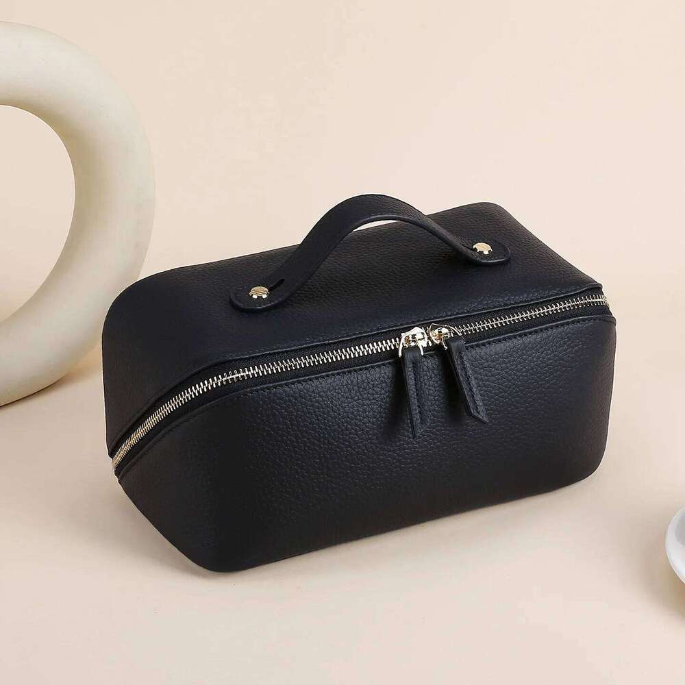 Cow Leather Makeup Travel Storage Large Capacity Multi-Compartment Toiletry Free Initials Women's Cosmetic Bag 251110