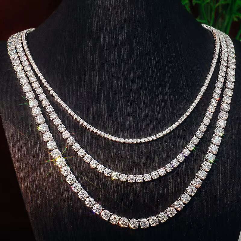 Fine Jewelry Moissanite Tennis Link 925silver Necklace 2mm 3mm 4mm 5mm 6mm GRA Authentication Diamond Hiphop Style Bracelet