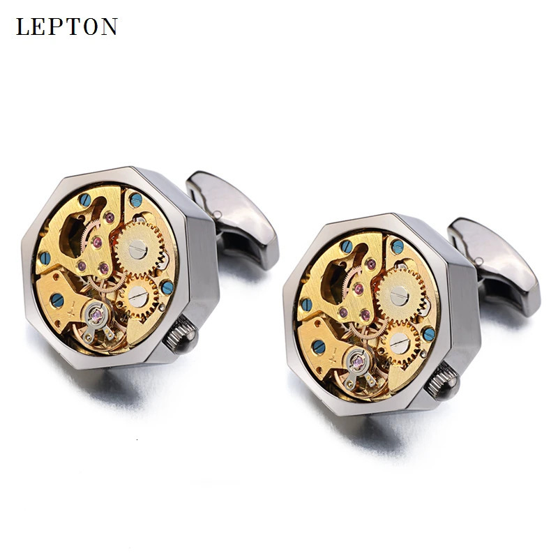 Watch Movement Cufflinks for immovable Stainless Steel Steampunk Gear Watch Mechanism Cuff links for Mens Relojes gemelos 250409