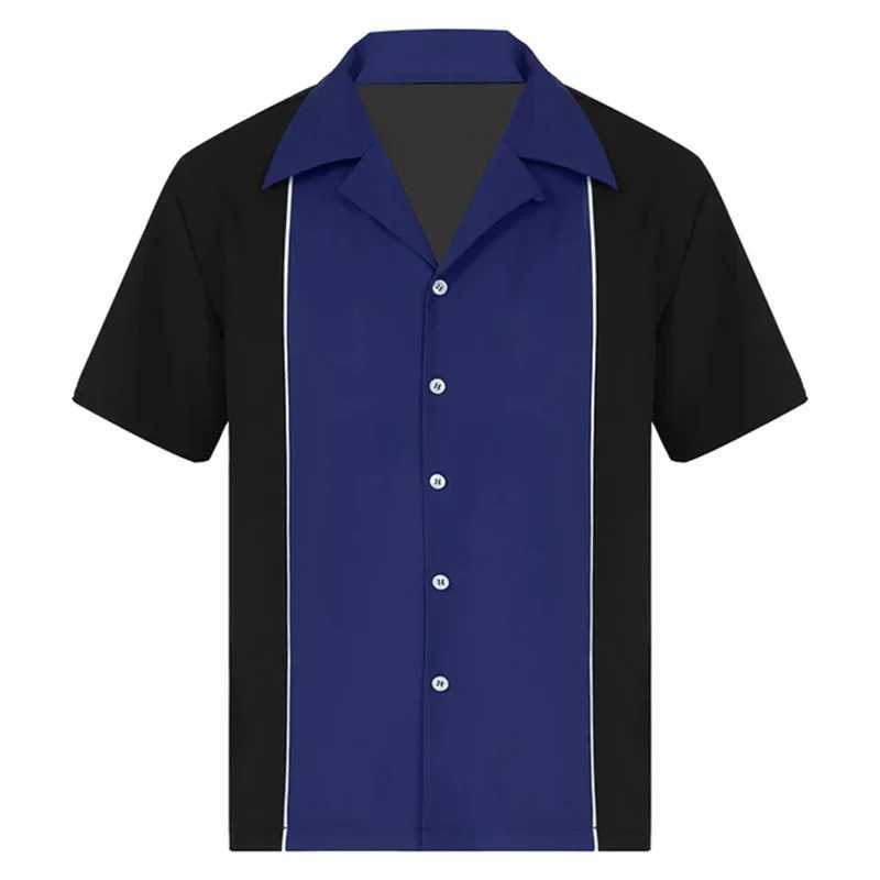2024 Summer New Bowling Shirt Retro Short Sleeve Button Casual Multi Color Striped Collar 5XL X250410