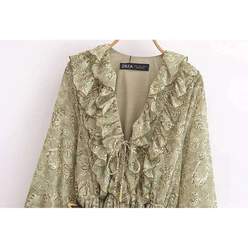 Dresses 2025 New Spring Chiffon Print V-Neck Chic Slim Long Fashion Elegant Holiday Street Women's Dress