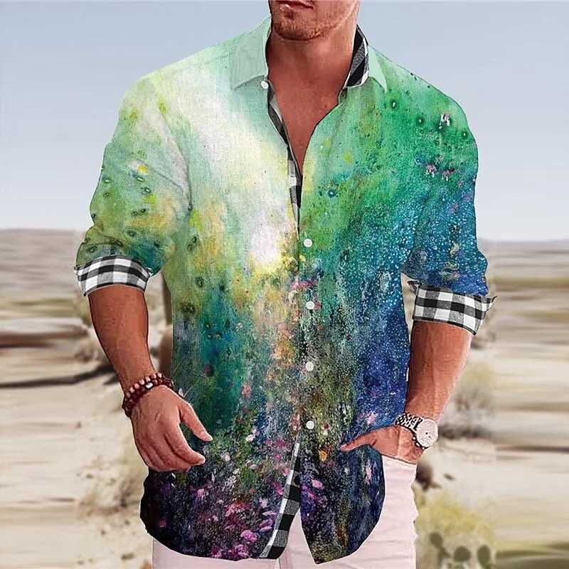 2023 mens shirt color graphics 3D geometric rainbow long-sleeved single-breasted shirt fashion street view design 6XL K251110