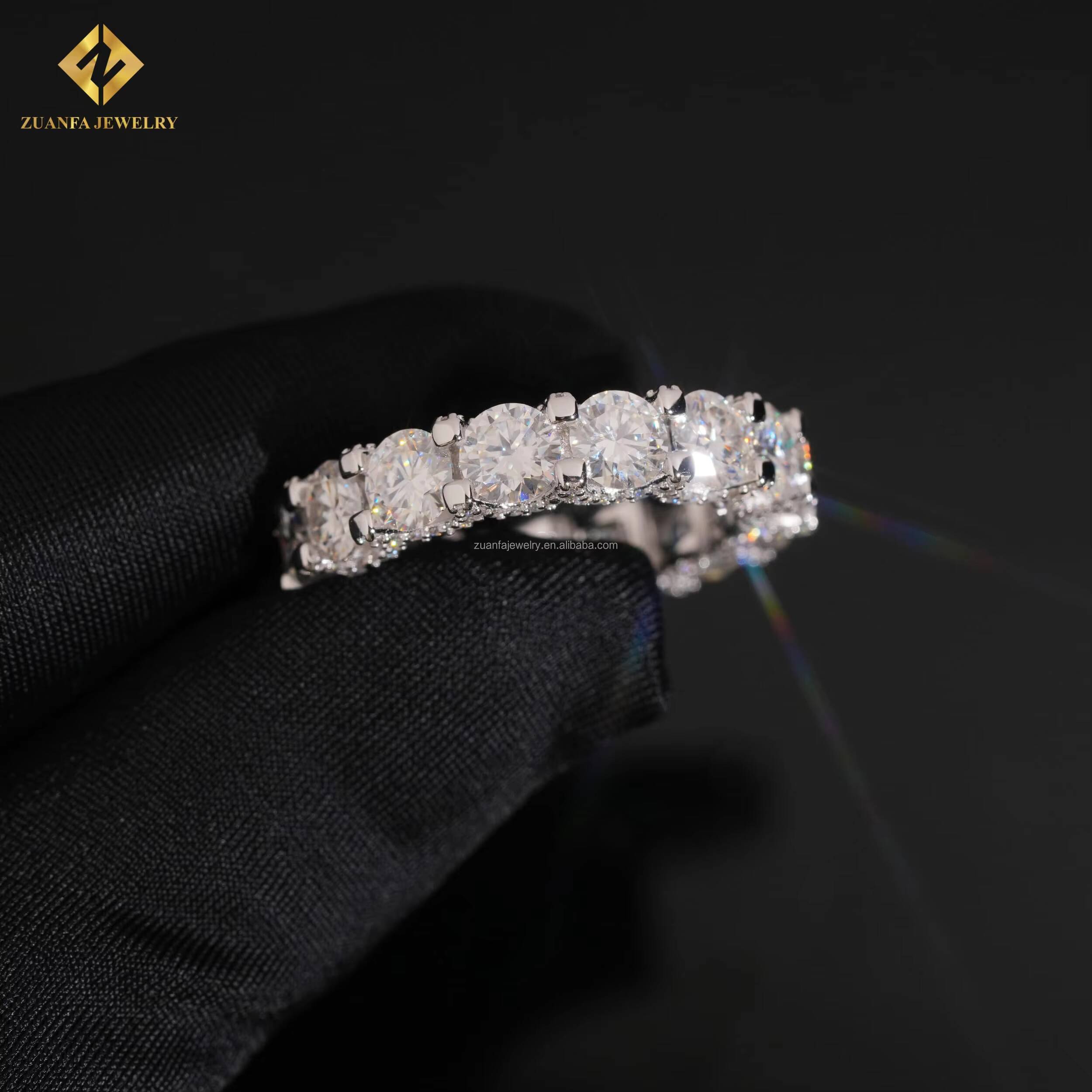 Bulk Stock New Arrivals Drop Shipping Luxury 925 Silver Unisex Iced Out 5mm VVS1 D Round Moissanite Eternity Band Ring With GRA