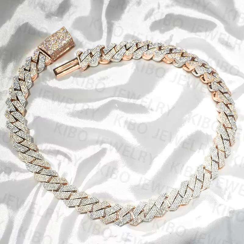 Iced Out Two Tone VVS Necklace Sterg Sier and Rose Gold Plated Big Huge 18mm Moissanite Cuban k Chain