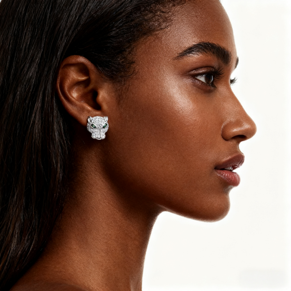 Designer Earring 925 Sterling Silver Leopard Stud Earrings Paved AAA Zircon Diamond Green Eyes Panther Earrings for Women Wedding Best Gift for Xmas d