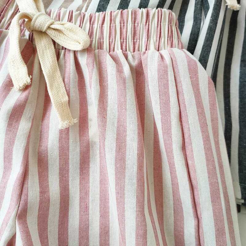 Retro linen cotton striped shorts suitable for boys summer toddlers children girls half pants casual childrens clothing Z250410