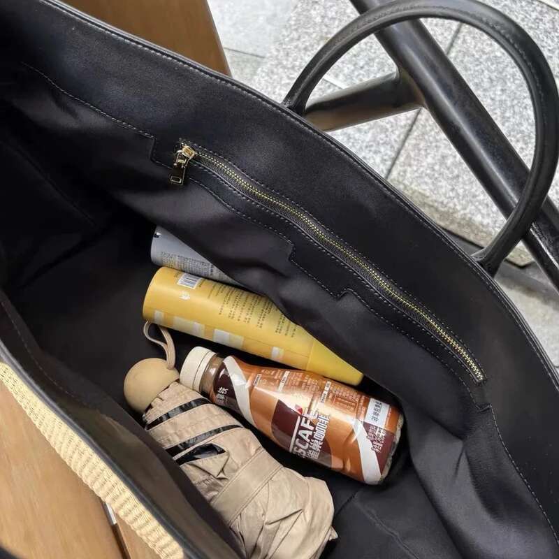 Genuine Leather Straw Tote Bags For Women Designer Handbags Purses 2024 New In Cowhide Top Handle Large Capacity Shoulder