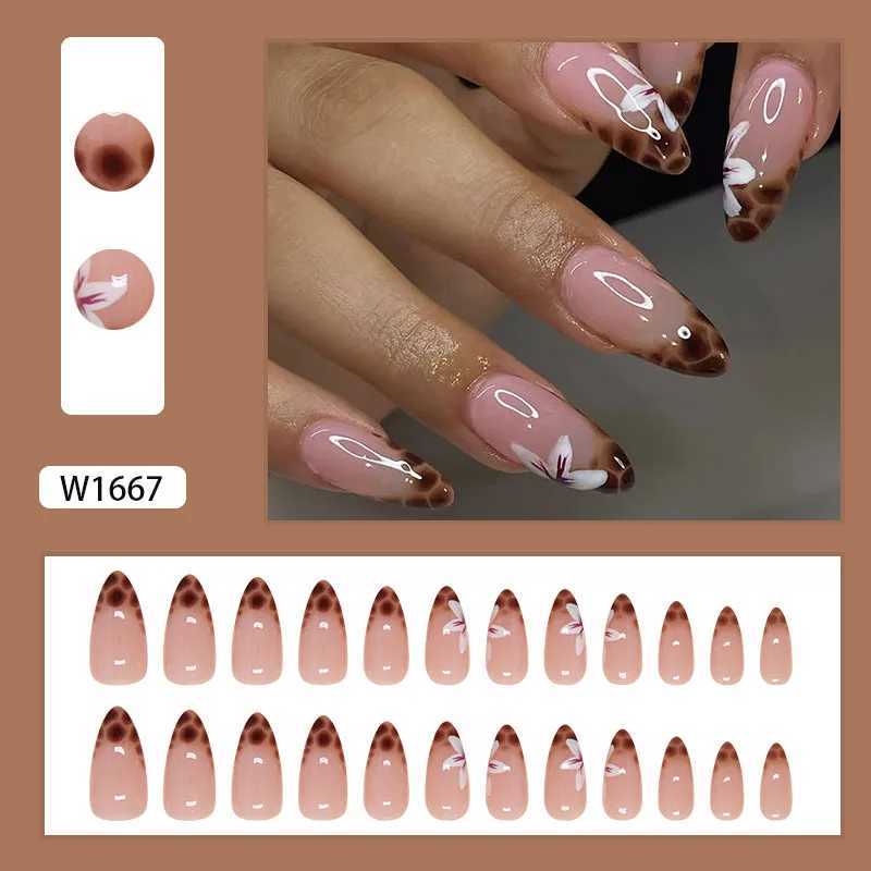 Leopard Orchid 24 Piece Press Nail Pink Gradient Fake Nail Smooth Artificial Finger Manipulation Reusable Female Fake Nail W250410