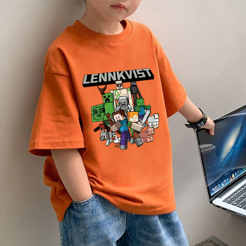 GS- Ddmyshoesvip Cotton New Boys Short Sleeved T Shirt For Summer My World Print Fit Trend Mid Size Children S Loose Top