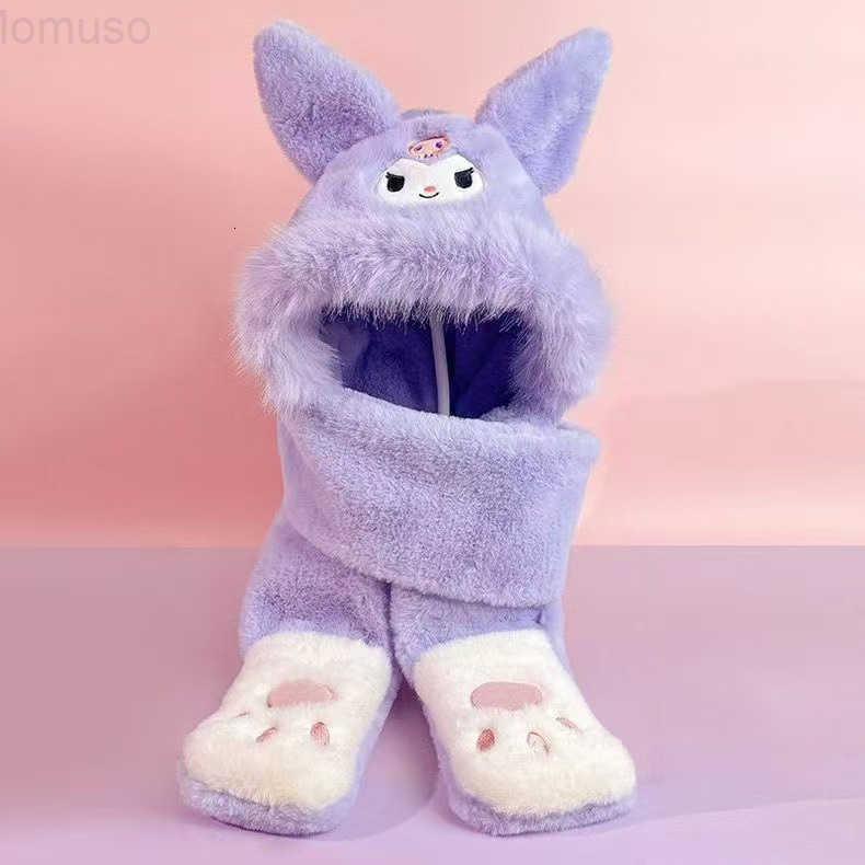 Sanrio Kuromi Childrens Winter Thickened Three-Piece Set Scarf Airbag Hat Integrated Ears Can Move H251110