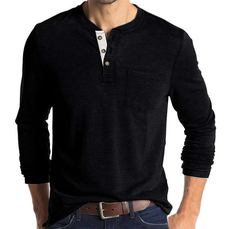 European and American long sleeved round neck base shirt men's T-shirt Henry collar top temperament versatile new trend clothing