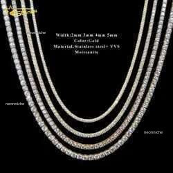 Pass Dia Tester Gra Certified Vvs Moissanite Necklace S Sterg Sier 2mm Tennis Chain
