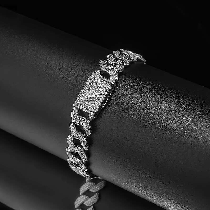 12mm Cuban chain bracelet with adjustable rust prevention function, featuring zircon sier rose gold