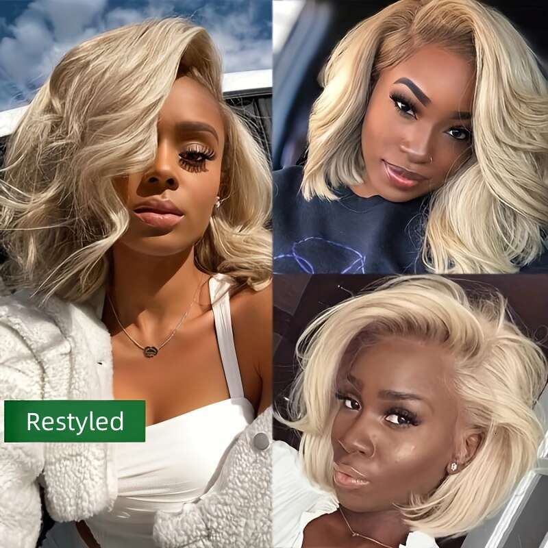 Klaiyi Blonde With Brown Root Wigs Short 7X5 Bye Wig Ready To Wear, Versatile Wig, Quick Hairstyle, Straight Hair, Bob Cut, Realistic Knots
