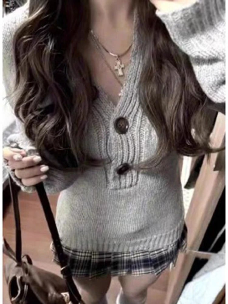 Aoaiiys Sweater Women Gray Long Sleeve Knitted Jumpers Spice Slim Pullover Autumn Winter Comfortable Casual Sweaters 251103