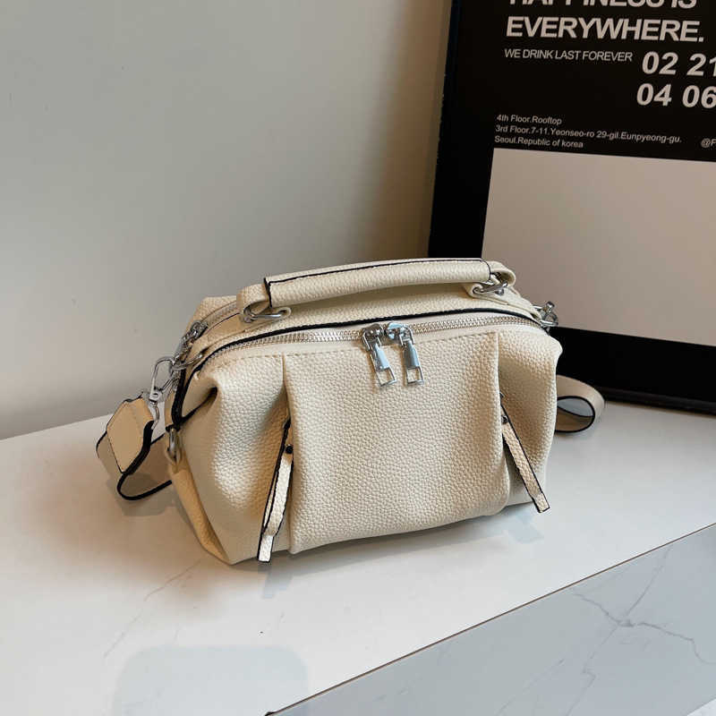 Fashion Bag Women's Bag Autumn Winter New Multi-layer Small Bag Soft Leather Wrinkle Niche Handbag Wide Strap Crossbody Bag