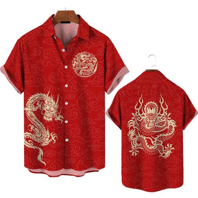 3D Print 2024 Chinese Loong Shirt Mens Fashion Summer Hawaiian Shirt Fashion Top Loose Short Sleeve Shirt X250410