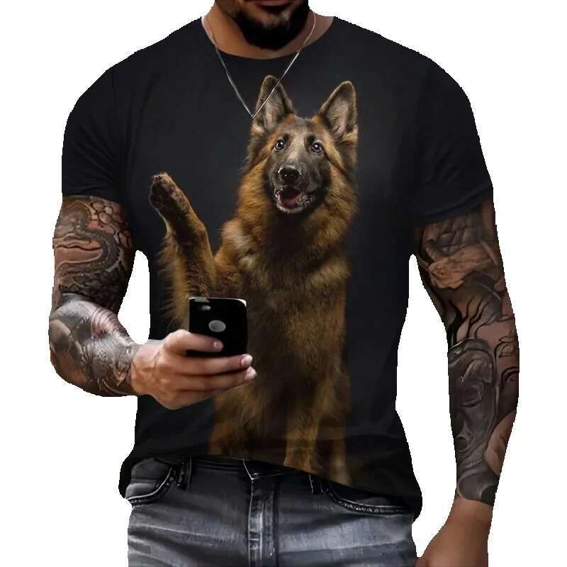 Men's loyal German taxpayer Cool Animal 3D university casual short sleeved T-shirt, round neck, Y Street T-shirt