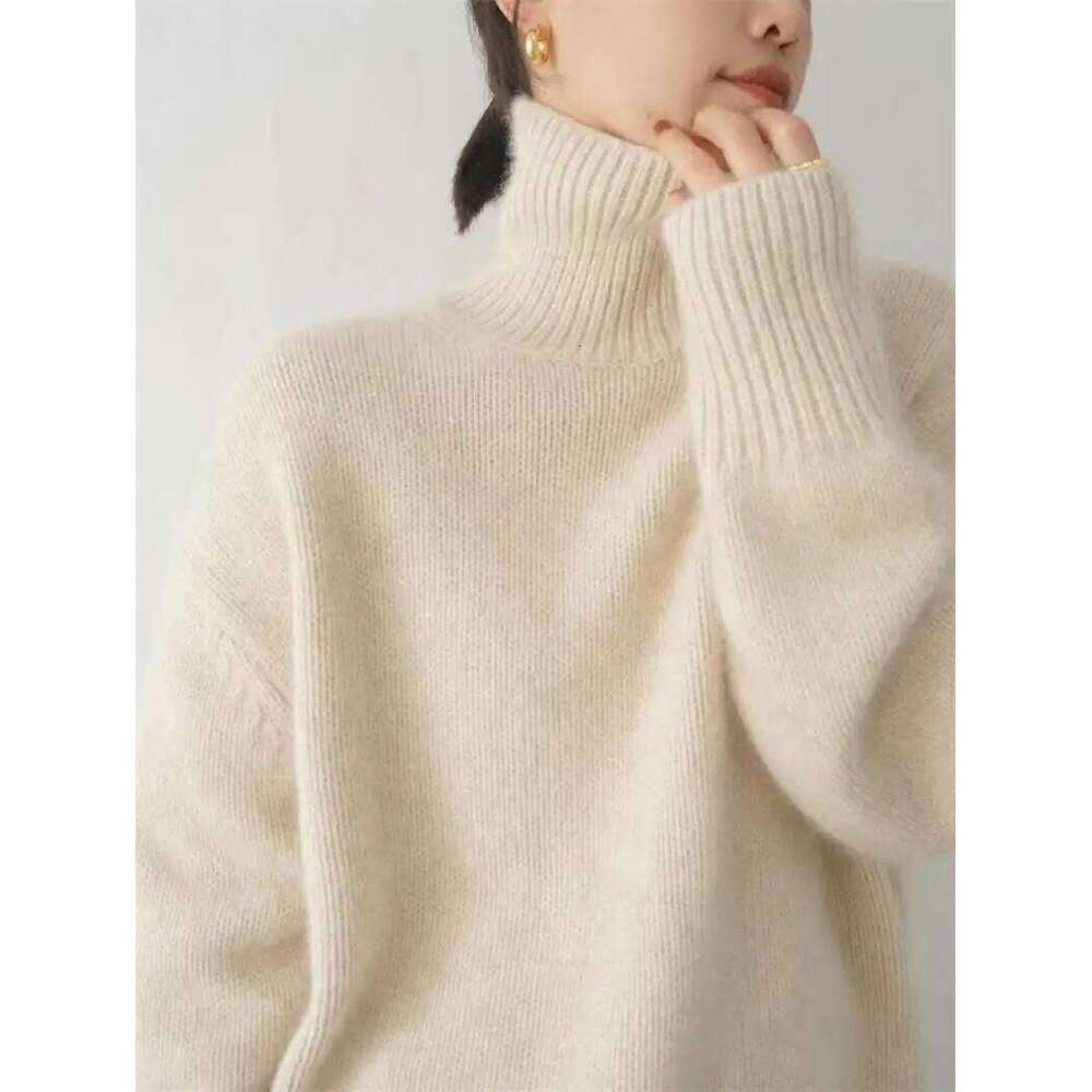 100% Wool High Neck Women's Solid Color Long Sleeved Top Autumn And Winter Fashionable Knitted Warm Pullover Sweater