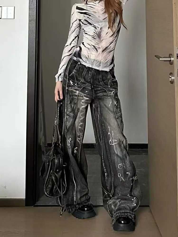 Heavy Industry Tie-Dye Line Washing Jeans American Retro Hip-Hop Punk Men And Women High Waist Gothic Straight Baggy Jeans C251110