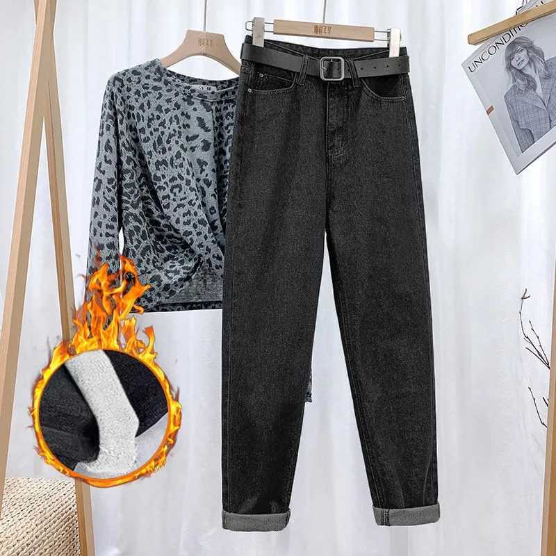 Fleece Thick Warm Straight Leg Jeans Womens New Autumn and Winter Fashion Loose High-waisted Harlan Jeans Casual Daddy Pants C251110