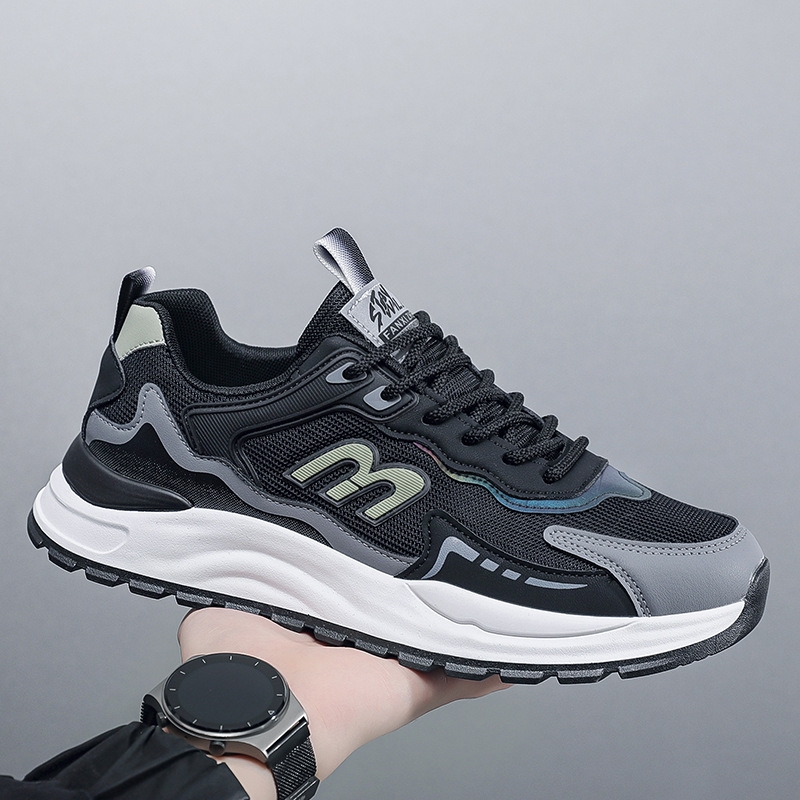 Free shipping 2025 spring new platform casual shoes fashion trend youth light sports men's shoes gray black large size