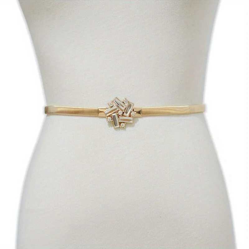 Metal elastic waist chain with diamond pattern inlay decoration and gold simple fl set Gm1284 X250410