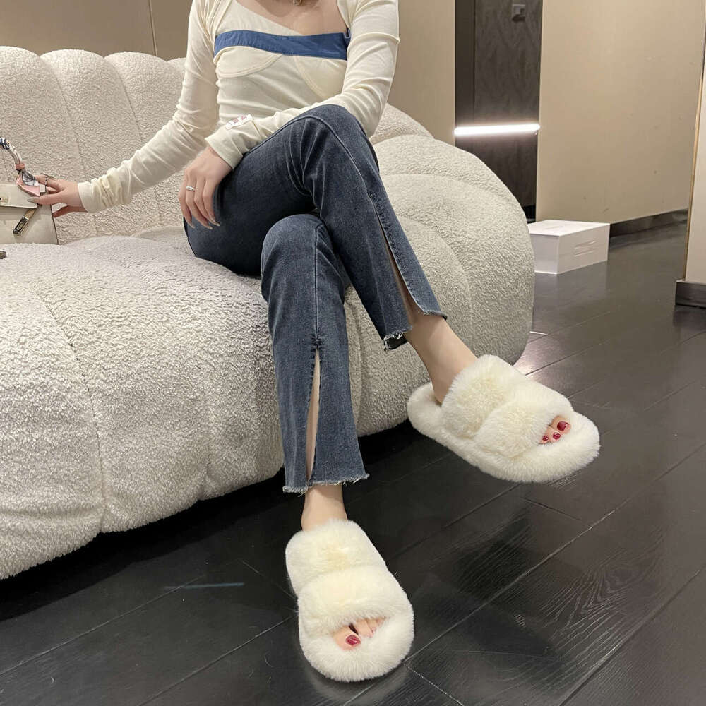 Woman Sandals Internet Celebrity Flat Bottom Hairy Spring And Autumn Wear Thick Soled New Fashionable Sponge Cake Fairy Cotton Slippers For Women S Fa