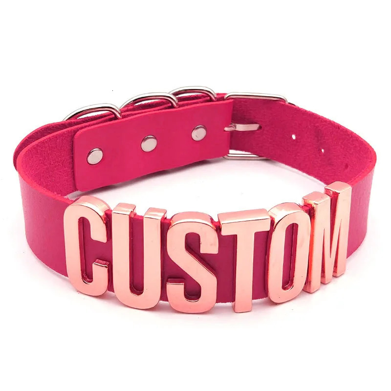 30MM Goth Sexy Rose Gold Letters Custom Collar Choker Necklaces Men Women BDSM Role Age Cosplay Chocker Customized Jewelry 250409