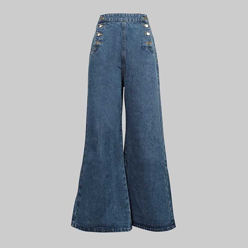 Autumn High Waisted Loose Womens Jean Pants Casual with Buttoned Split - Joint Fashionable Bottoms For Outdoor Travel C251110