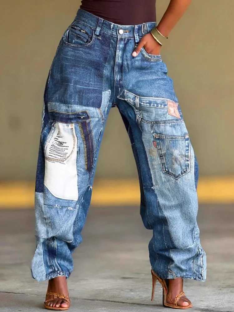 Women High Waist Wide Leg Jeans Shiny Straight Pants Long Palazzo Casual Trendy Trousers 2025 Spring Autumn Winter New Trousers C251110