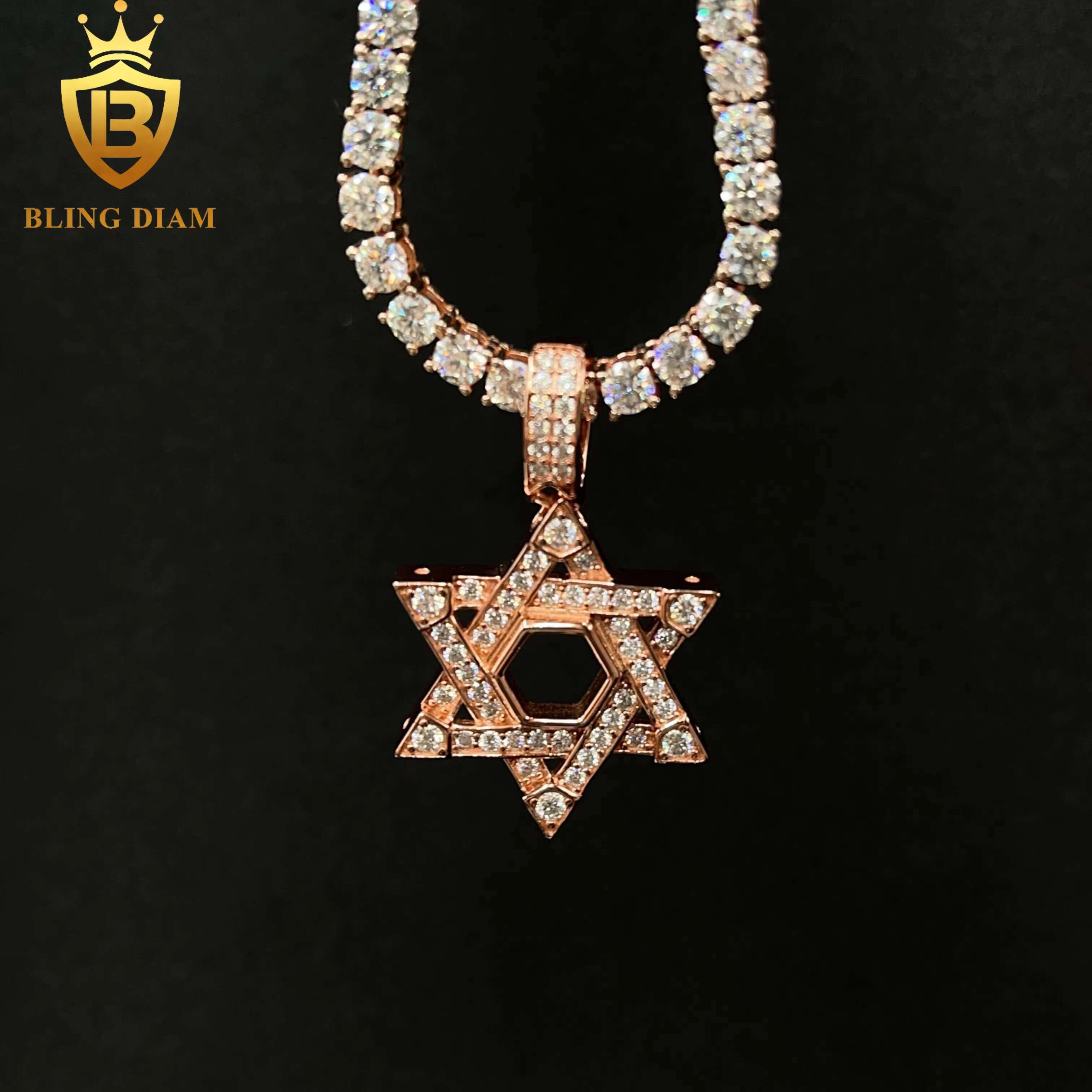 Iced Out Lucky Charm Jewelry Golden Star Pendant Mens Pass Diamond Tester 925 Silver VVS Moissanite