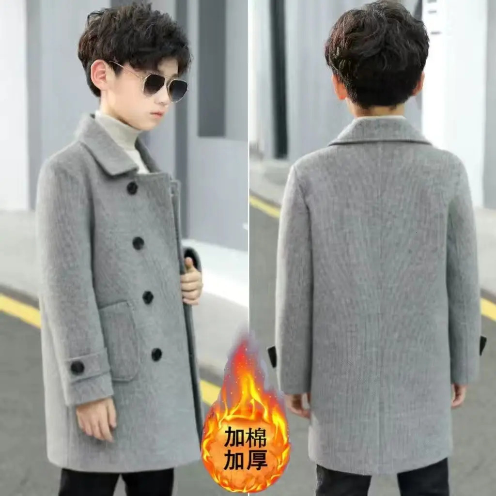 Cotton thickened boys woolen coat spring childrens clothing large childrens woolen coat childrens trench coat 251103
