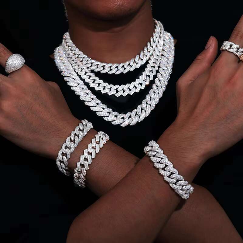 Factory Price Pass Diamond Tester 14mm 925 Sterling Silver VVS Moissanite Diamond Miami Cuban Link Chain Necklace