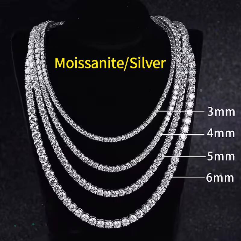 RINNTIN SMN 925 Silver Gra VVS Moissanite Diamond Tennis Chain 2MM 3MM 4MM 5MM Necklace Bracelet Men Women Hiphop Jewelry