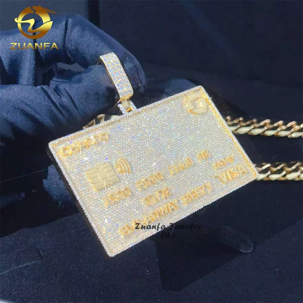 3 Width Credit Card Custom Rapper Hip Hop Unique Diamond VVS 18k Gold Plated 925 Silver Iced Out Moissanite Pendant
