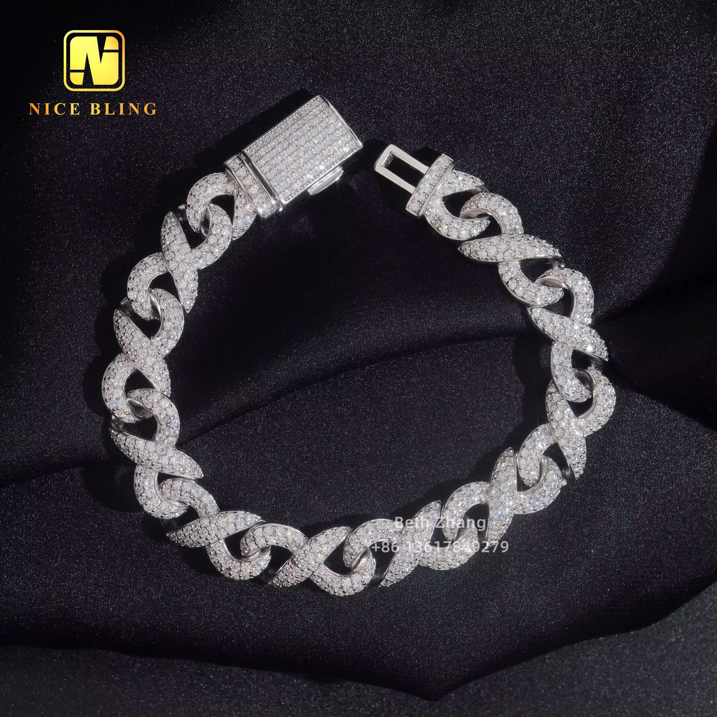 New Design 3 Rows 10MM Infinite Link Moissanite Cuban Bracelet Men Fashion Diamond Bracelet 925 Silver Hip Hop Iced Out Jewelry