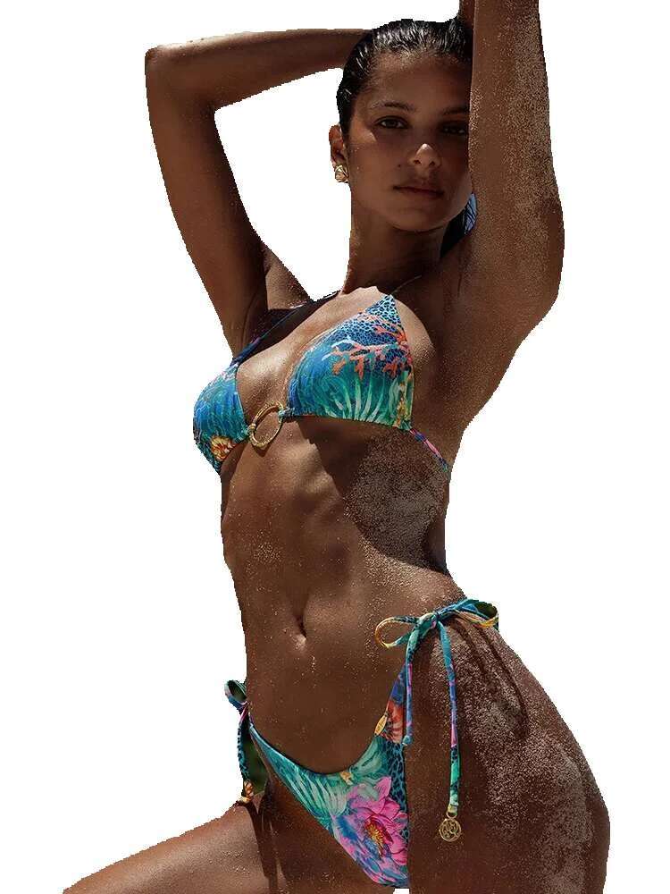 Miyouj printed sexy headband two-piece 2025 low high waist swimsuit new bikini set