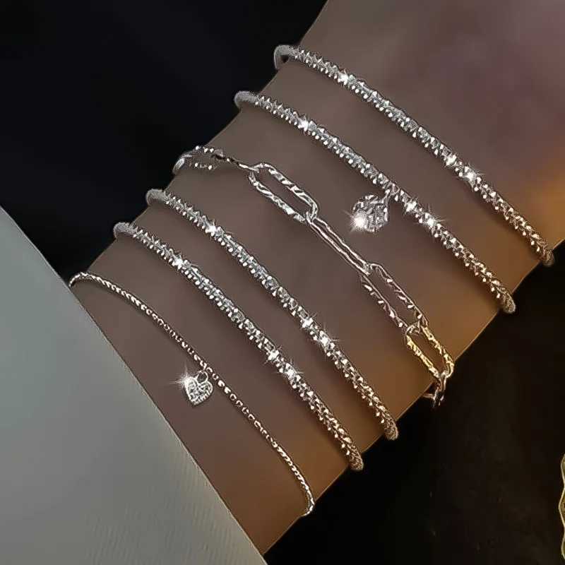 6Pcs 925 Sterling Silver Rhinestone Bracelets for Women Girls Luxury Korean Sparkling Starry Sky Charm Bracelets Party JewelryT251110