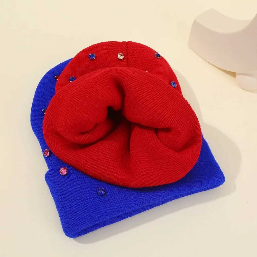 Soft Winter Knit Beanie with Rhinestones Cozy Ladies Slouchy Cap for Fall Winter Street StyleXJ251110