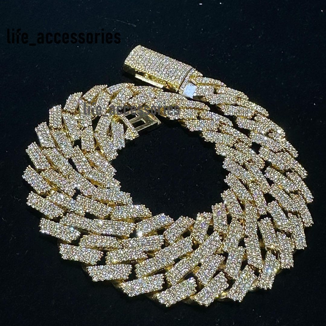 Hiphop Moissanite Cuban Link Chain Customized 925 Sterling Silver Gold Plated VVS Cuban Link Chain