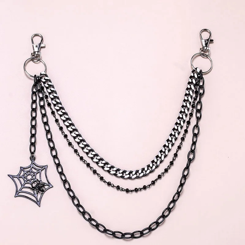 Halloween Gift Keychain Fashion Punk Black Metal Pants Chain Hip Hop Spider Web Pendant Jeans Mens and Womens Accessories 250410