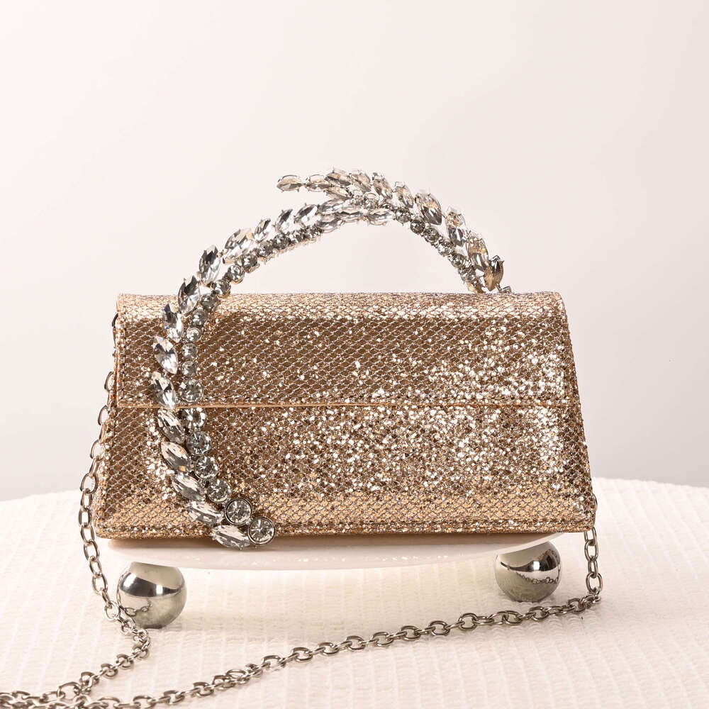Internet celebrity's same style inlaid satin handbag, hand-held sparkg dia dinner women's bag, 2025 versatile temperament, new trendy clothi