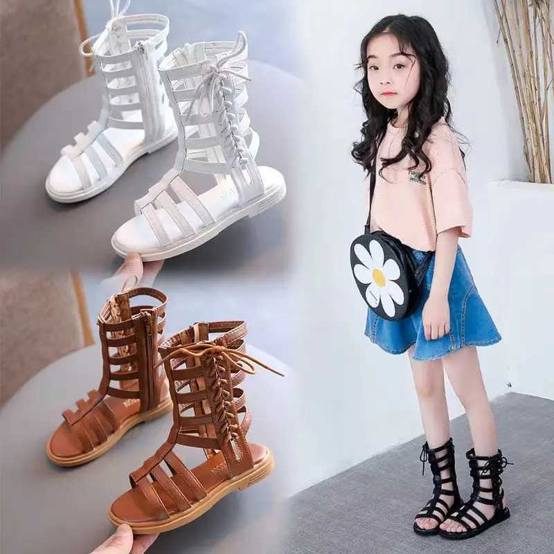 New girls Roman sandals soft soled childrens princess shoes medium-sized large girls shoes childrens sandals cool boots Z250410