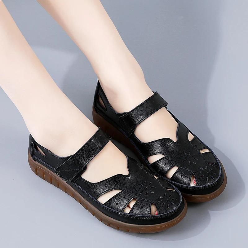 Sandals Summer Breathable Leather Slippers Women Fashion Non-Slip Casual Roman Shoes Ladies Sandals on Sale Off White Shose 250402