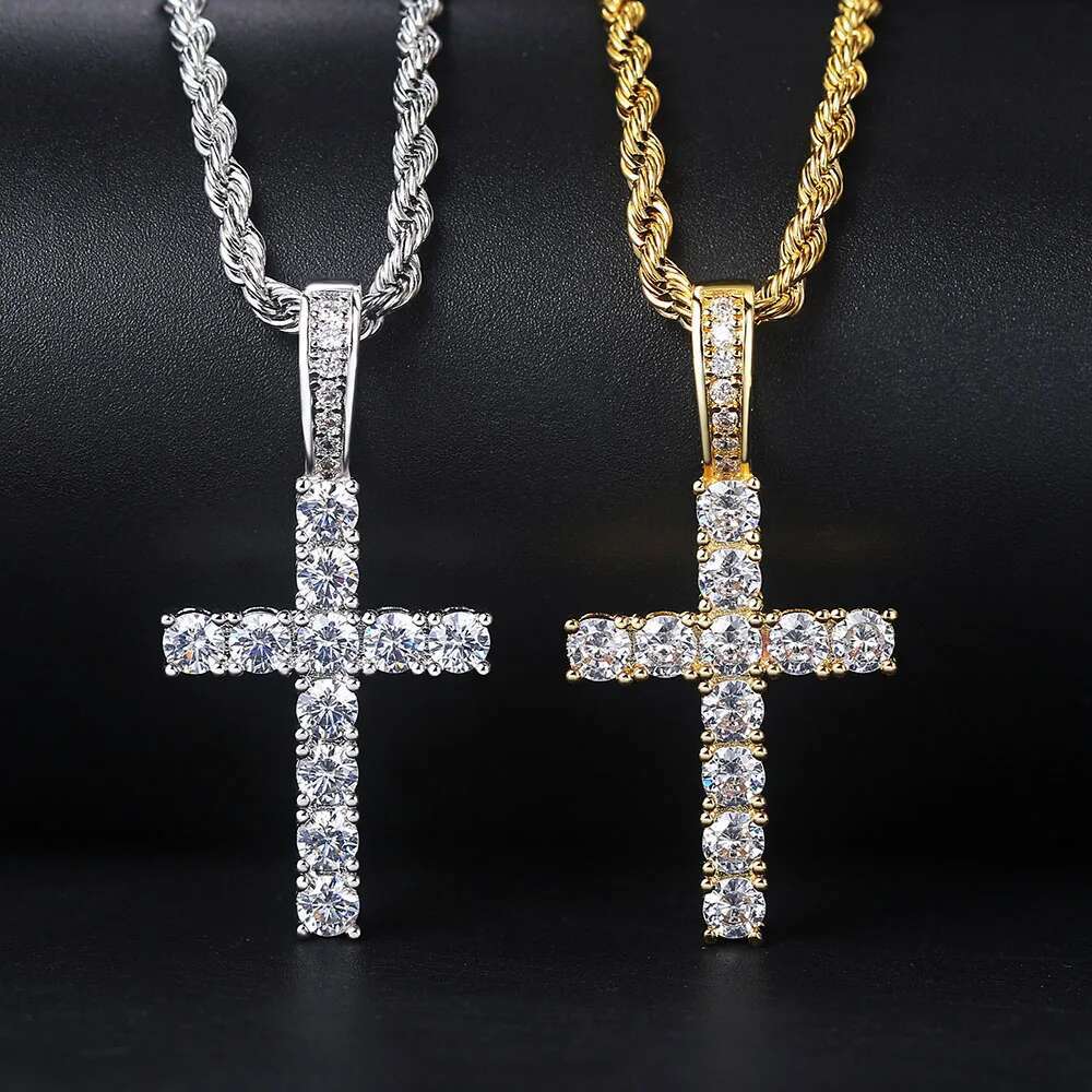 4/5mm Iced Out CZ Cross Pendant Necklaces for Women Men Punk Hiphop Rope Stainless Steel Chain on Neck Rapper Jewelry OHP003