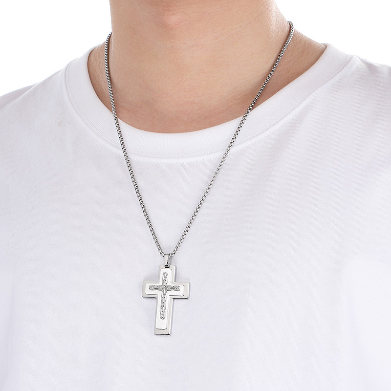 Hip Hop Multi-layer Cross Pendant Necklace Stainless Steel Gold Plated Mens Jewelry