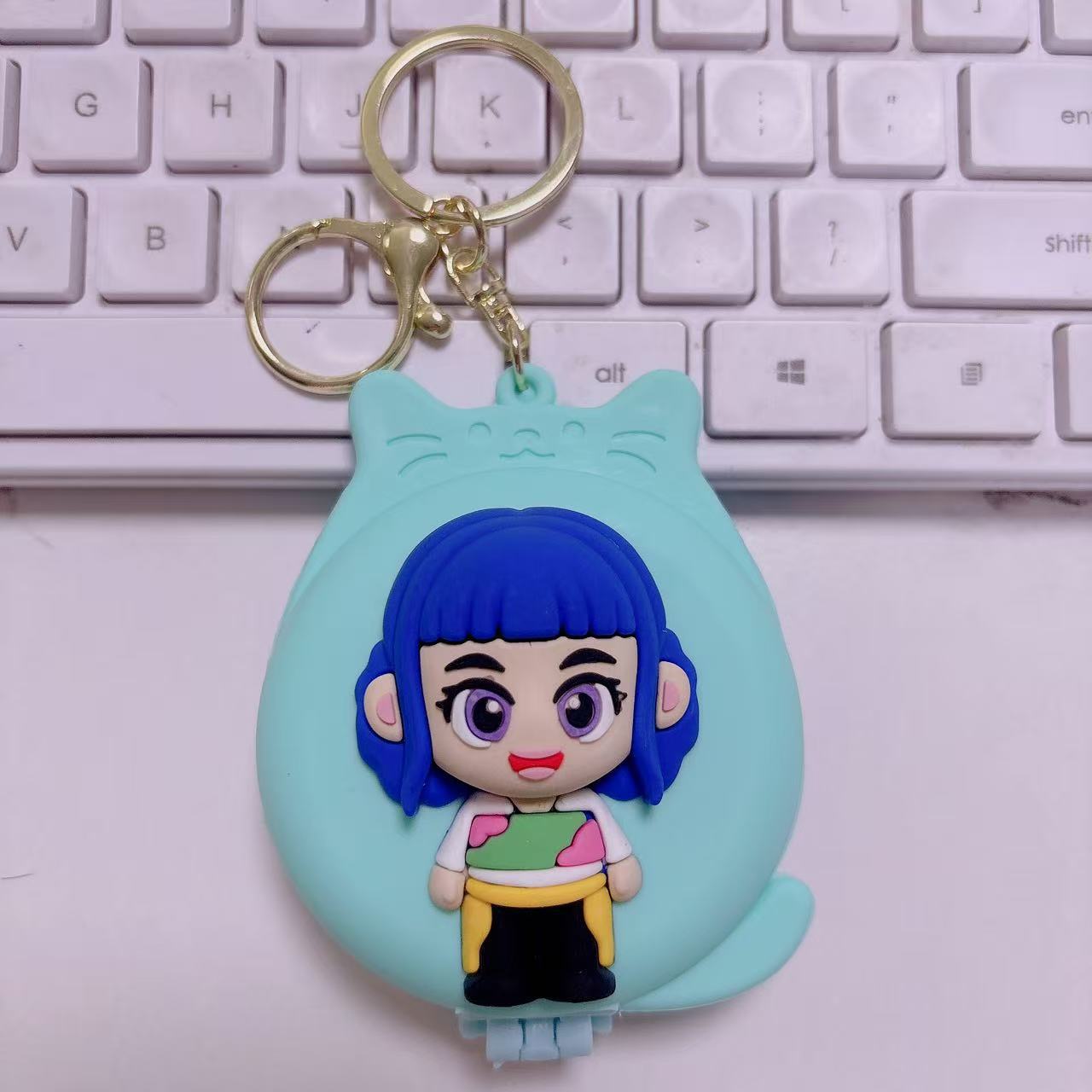 Custom Kpop Demon Hunters Small Round Makeup Mirror Keychains Compact Mirror Keychain Rotating Folding Mirror Keyring